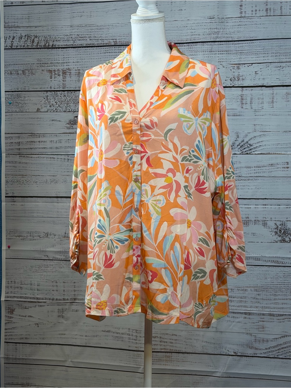 Allison Daley Peach Floral Button-Down Shirt